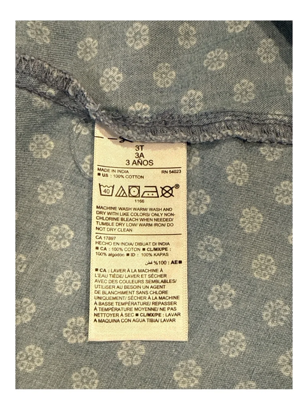 Old Navy Toddler Girl Chambray Blue Floral Print Sleeveless Collared Dress Sz 3T